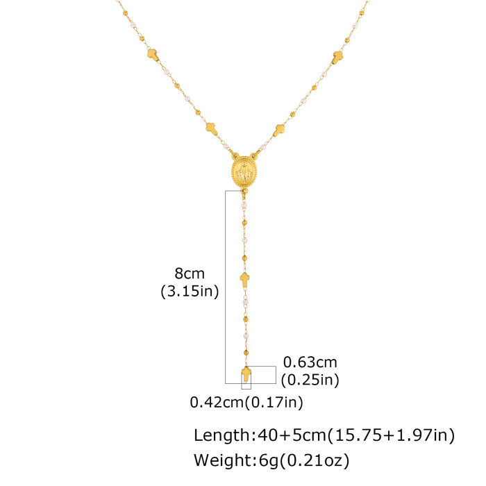 Wholesale Stainless Steel Faux Pearl Rosary Style Y Necklace