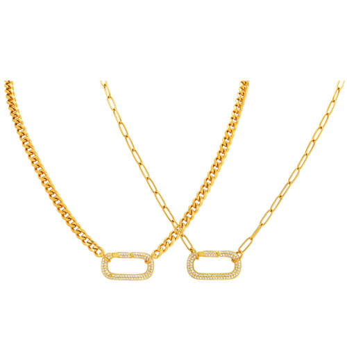 Wholesale CZ Rectangle Link Pendant Necklaces
