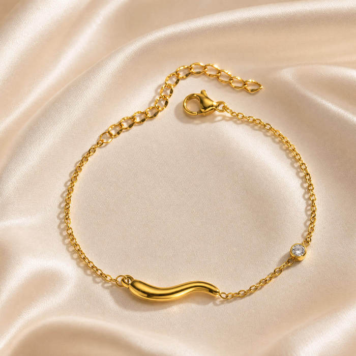 Wholesale Stainless Steel Curved Bar CZ Bracelet
