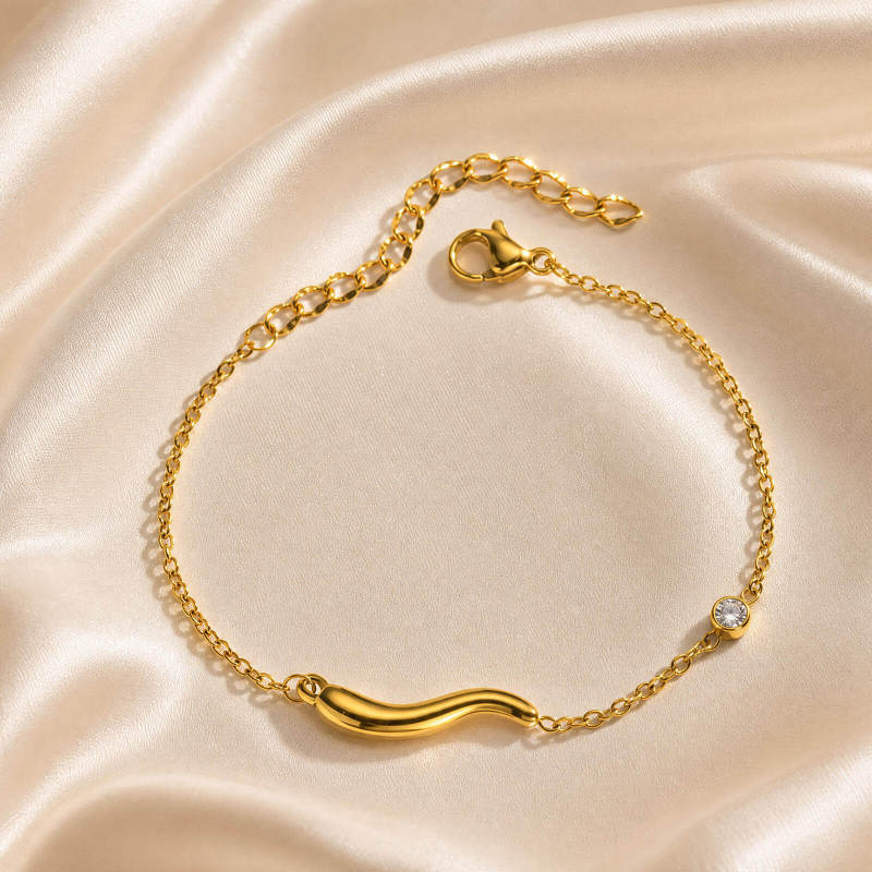 Wholesale Stainless Steel Curved Bar CZ Bracelet