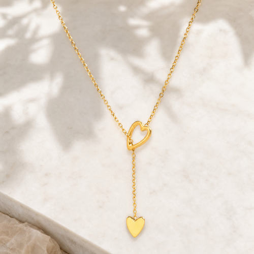 Wholesale Stainless Steel Heart Y Necklace with PVD Gold Plating