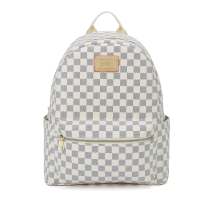 GOWELL Fashion Checkered Tote Shoulder Handbags Bag with inner pouch PU Vegan Leather(White)