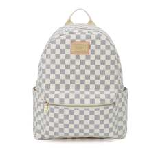 GOWELL Fashion Checkered Tote Shoulder Handbags Bag with inner pouch PU Vegan Leather(White)