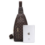 GOWELL Checkered Men's Crossbody Chest Bags Casual Leather Sports Sling Bags Fashion Famous Designer Phones Beslt Bags Purse For Men