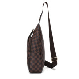 GOWELL Checkered Men's Crossbody Chest Bags Casual Leather Sports Sling Bags Fashion Famous Designer Phones Beslt Bags Purse For Men