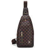 GOWELL Checkered Men's Crossbody Chest Bags Casual Leather Sports Sling Bags Fashion Famous Designer Phones Beslt Bags Purse For Men
