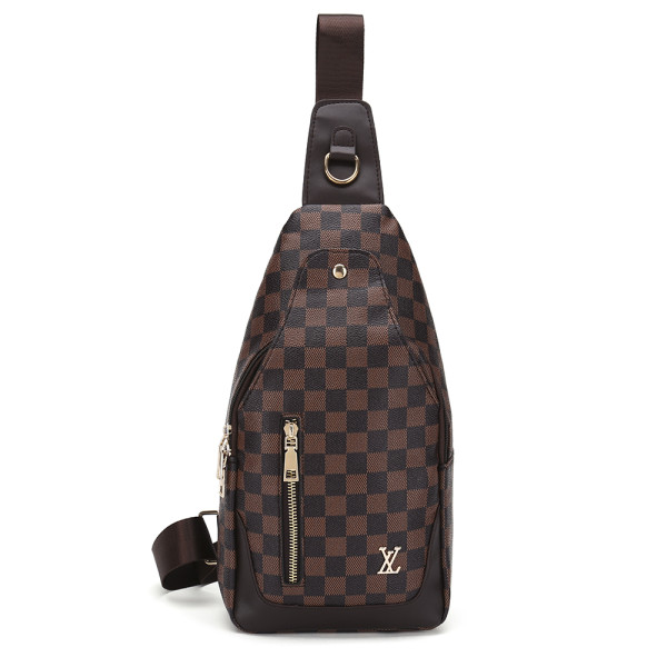 GOWELL Checkered Men's Crossbody Chest Bags Casual Leather Sports Sling Bags Fashion Famous Designer Phones Beslt Bags Purse For Men