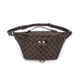 GOWELL Checkered Unisex Leather Beslt Bags Chest Bag Female Pu Messenger Handbag Fashion High Quality Shoulder Phone Purse Crossbody Bags