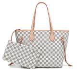 GOWELL Checkered Women Top Famous Designer Leather Handbags Luxury Shoulder Bags Classic Tote For Lady Large Capacity Shopping Travel Handle Totes Bags