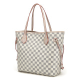 GOWELL Checkered Women Top Famous Designer Leather Handbags Luxury Shoulder Bags Classic Tote For Lady Large Capacity Shopping Travel Handle Totes Bags