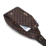 GOWELL Checkered Men's Crossbody Chest Bags Casual Leather Sports Sling Bags Fashion Famous Designer Phones Beslt Bags Purse For Men