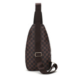 GOWELL Checkered Men's Crossbody Chest Bags Casual Leather Sports Sling Bags Fashion Famous Designer Phones Beslt Bags Purse For Men
