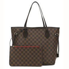 GOWELL Checkered Women Top Famous Designer Leather Handbags Luxury Shoulder Bags Classic Tote For Lady Large Capacity Shopping Travel Handle Totes Bags(Brown)