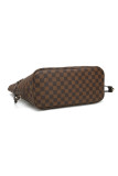 GOWELL Checkered Women Top Famous Designer Leather Handbags Luxury Shoulder Bags Classic Tote For Lady Large Capacity Shopping Travel Handle Totes Bags(Brown)