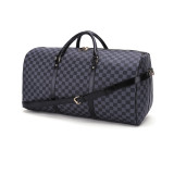 GOWELL Checkered Travel PU Leather Weekender Overnight Duffel Bag Shoulder tote Handbag Travel Gym Bag Mens Women (Black Checkered)