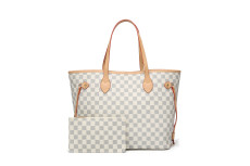 GOWELL Women's Checkered Tote Shoulder Bag With Inner Pouch - Pu Vegan Leather&Nbsp;Shoulder Satchel Fashion Bags -Cream