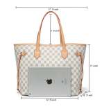GOWELL Checkered Shoulder Tote Bags for Womens Leather 3pcs Set White
