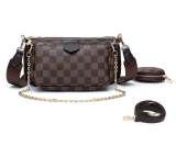 GOWELL Crossbody Bags for Women Checkered Tote Shoulder Bags Multipurpose Handbags with Coin Purse including 3 Size Bag Bronze