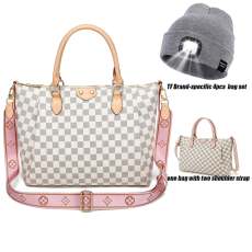 GOWELL 4pcs Shoulder Handbags Set Women Checkered Tote bag With 2 Shoulder Straps, Unisex Led Beanie Hat