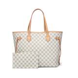 GOWELL Checkered Shoulder Tote Bags for Womens Leather 3pcs Set White