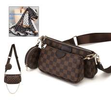 GOWELL Crossbody Bags for Women Checkered Tote Shoulder Bags Multipurpose Handbags with Coin Purse including 3 Size Bag Bronze