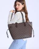 GOWELL Checkered Women Top Famous Designer Leather Handbags Luxury Shoulder Bags Classic Tote For Lady Large Capacity Shopping Travel Handle Totes Bags