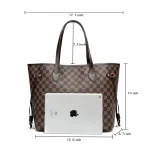 GOWELL Checkered Women Top Famous Designer Leather Handbags Luxury Shoulder Bags Classic Tote For Lady Large Capacity Shopping Travel Handle Totes Bags