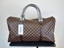 GOWELL Checkered Travel PU Leather Weekender Overnight Duffel Bag Shoulder tote Handbag Travel(Brown)