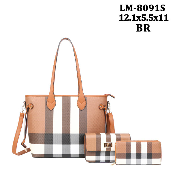 GOWELL Checker Handbag for women Plaid Crossbody Fashion Shoulder Bag Purses PU Vegan Leather 3 in-1 Tote Set Hobo Bag Tote Bag Commuter Mothers day gift bags