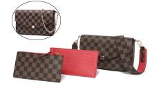 GOWELL Checkered Tote Shoulder Purse 3pcs set Handbags Bag with 2 inner pouch PU Vegan Leather
