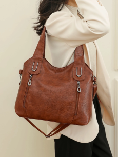 GOWELL Women's Shoulder Bag,Handbags,Tote Zipper Purse PU Leather Top-handle Satchel Bags Ladies Medium Brown