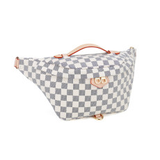 RICHPORTS Checkered Tote Waist Pocket Shoulder Bag with inner pouch - PU Vegan Leather Weekender Travel Bags