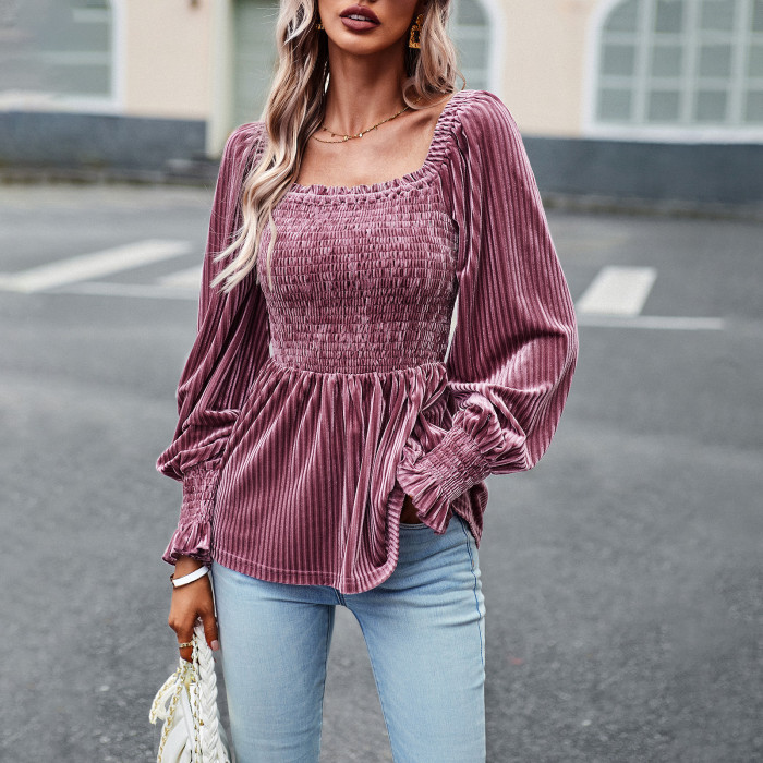 Velvet Shirt Women Autumn And Winter Chic Career Long-Sleeved Top