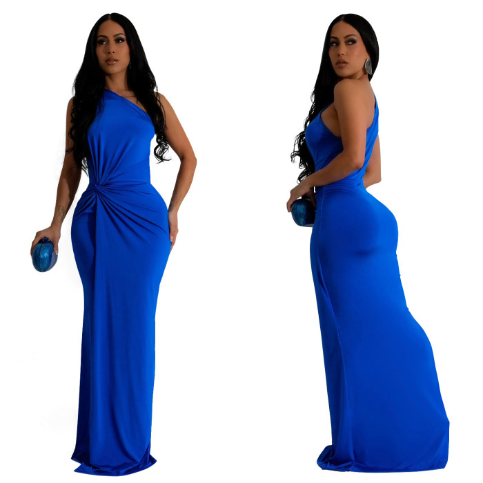 Fashion women one shoulder slim evening dress