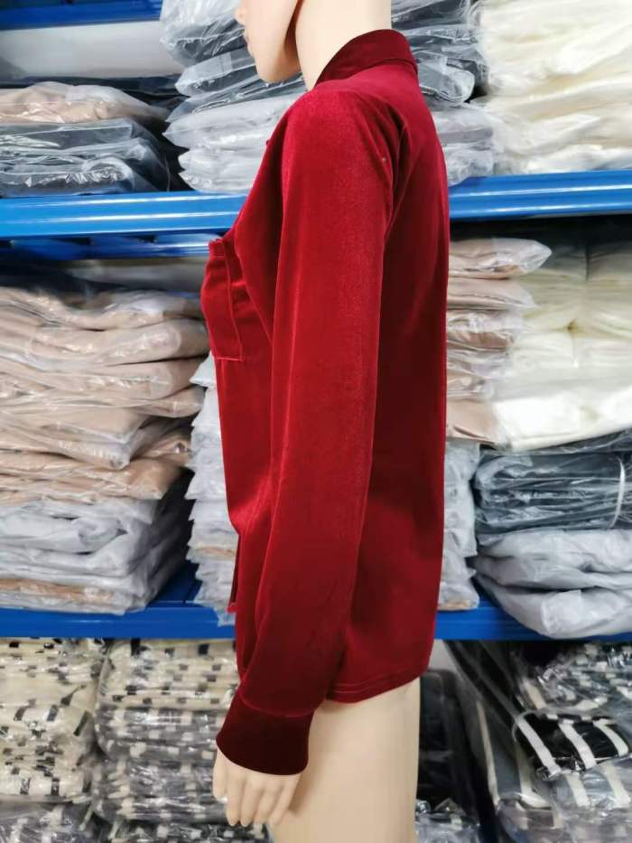 Spring Autumn Pocket Shirt Top Solid Color Chic Long Sleeve Single Breasted Shirt Women