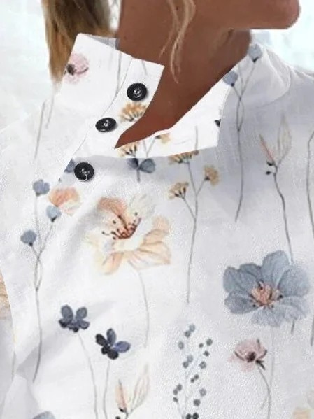 Women Casual Stand Collar Long Sleeve Printed Shirt