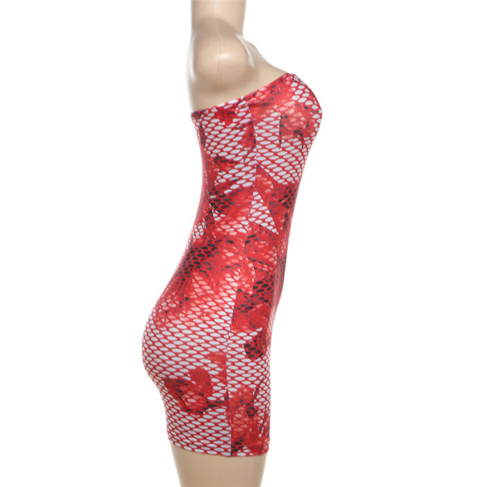 Summer Women off shoulder sexy print bodycon dress