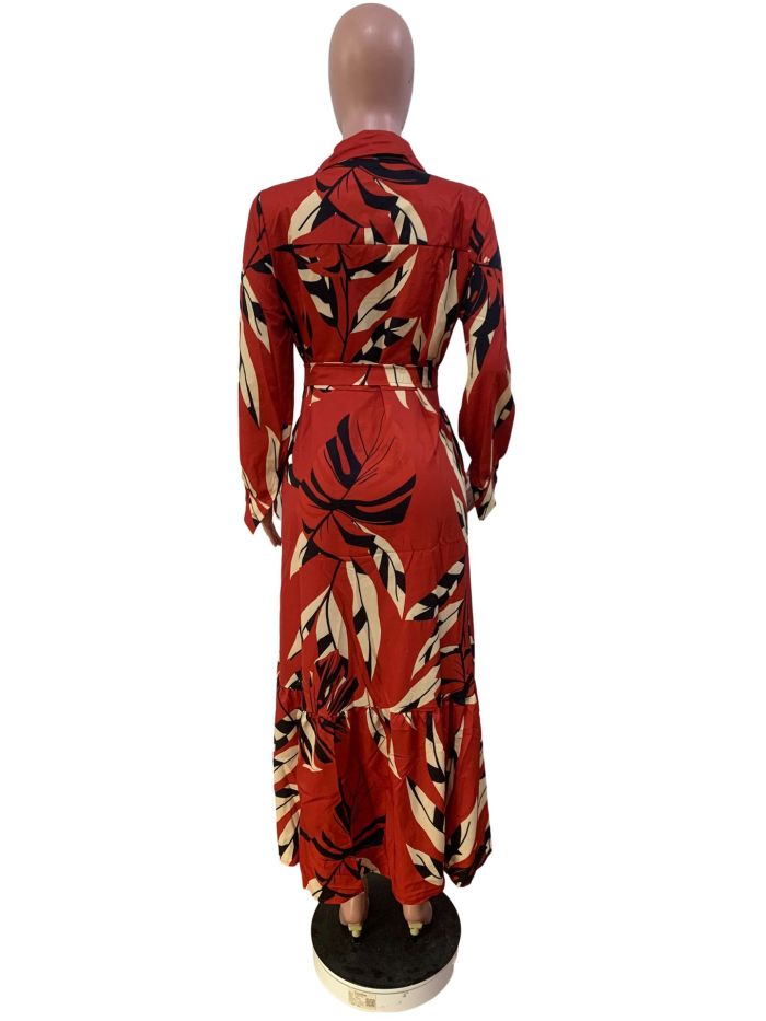 Women Printed Long Sleeve Elegant Dress