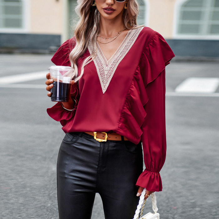 Women V-neck long-sleeved shirt