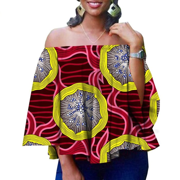 African style printed women's short-sleeved slim top