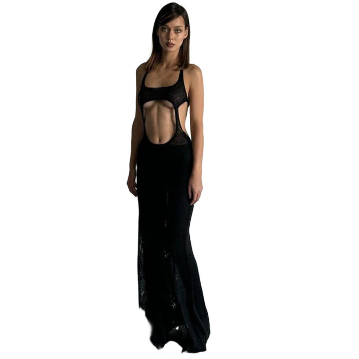 Women Summer sexy backless hollow bodycon knitting dress