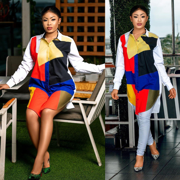 Women's Fashion Color Contrasting Irregular Shirt Dress