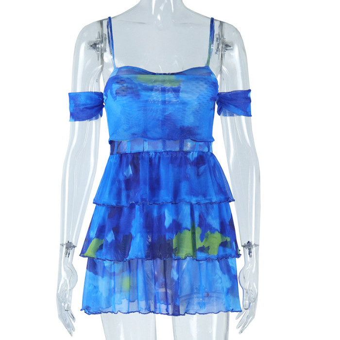 Women printed Chic sexy suspenders Backless dress