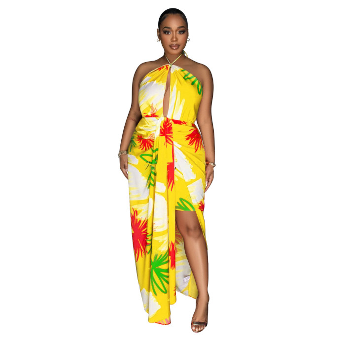 Women Backless Lace-up Print Dress