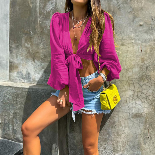 Summer Women's Fashion Sexy Long Sleeve Strapless Cropped Top