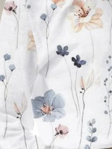 Women Casual Stand Collar Long Sleeve Printed Shirt