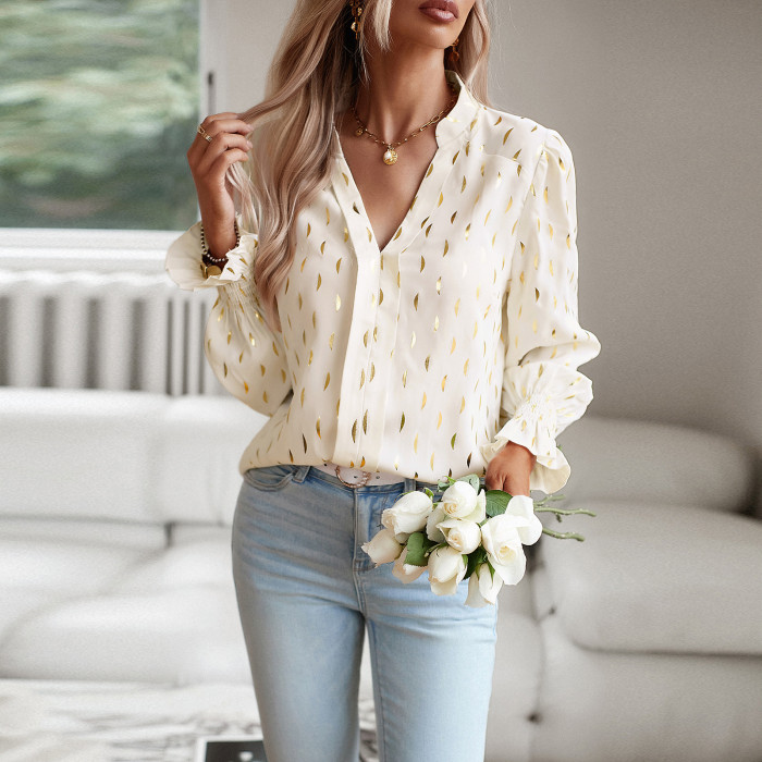 Women's Autumn V Neck Long Sleeve Shirt