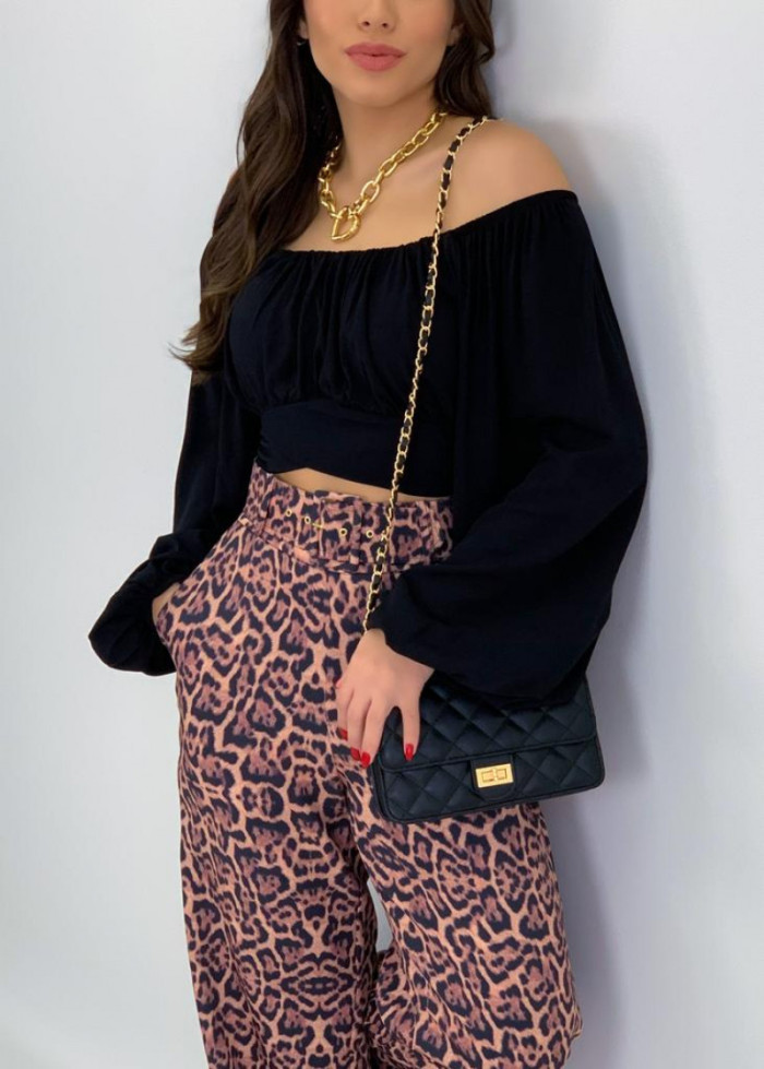 Top Women's Solid Color Lantern Sleeve Off Shoulder Sexy Puff Sleeve Crop Shirt