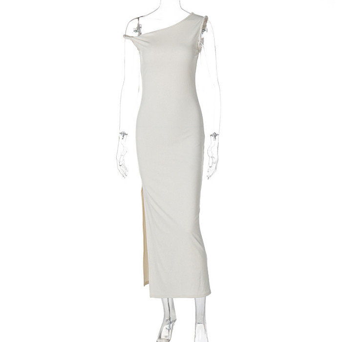 Women's Summer Fashion Sexy Slash Shoulder Slim Split Dress
