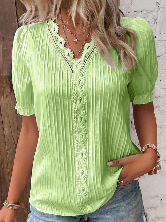 Summer Holidays Fashion Cutout Short Sleeve Blouse For Women